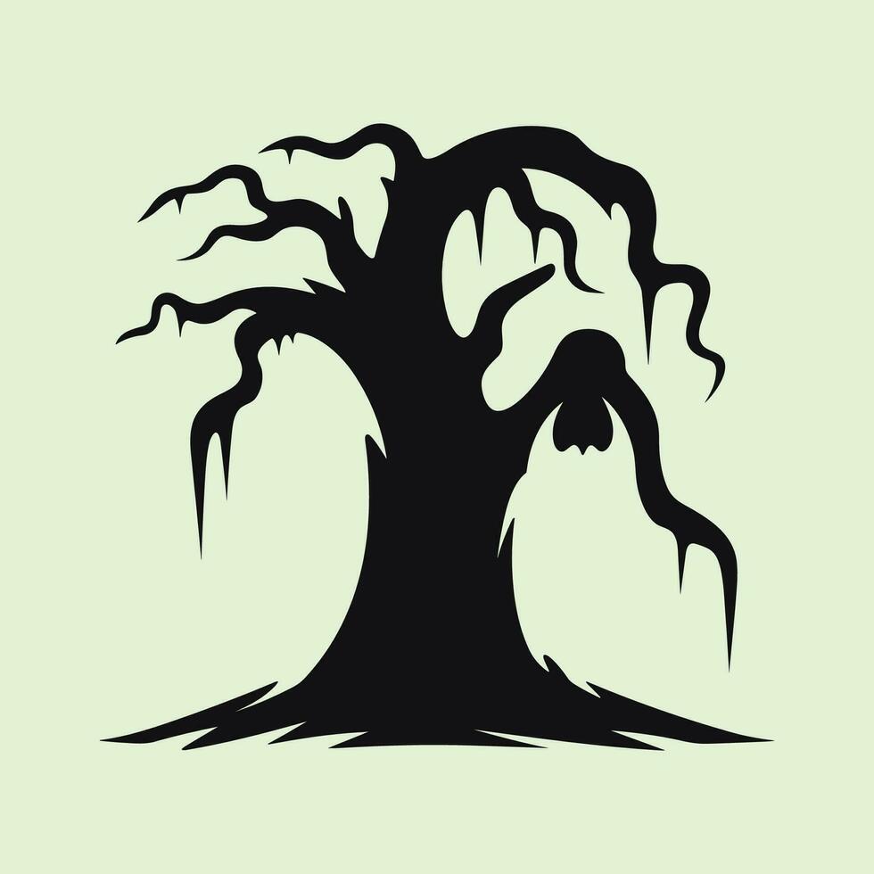verschrikking halloween boom silhouet met raven vector