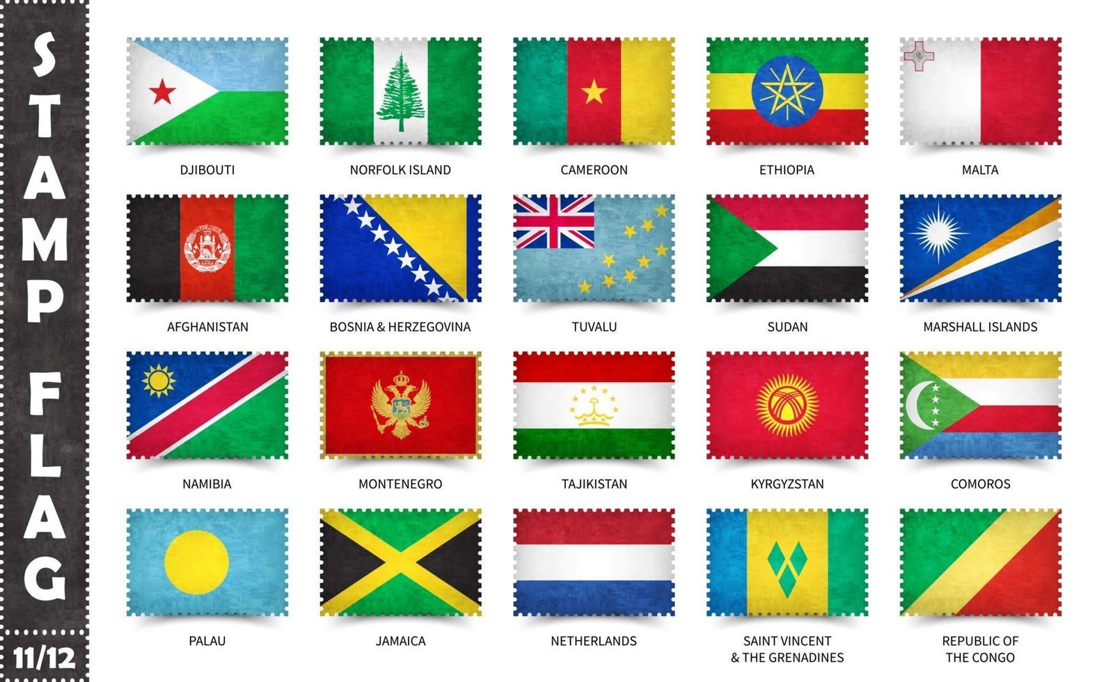 stempel met officieel landvlagpatroon en oude grungetextuur en landennaam. rechthoekige vorm. vector. set 11 van 12 op deze serie. alle nationale vlaggen van de wereld. vector