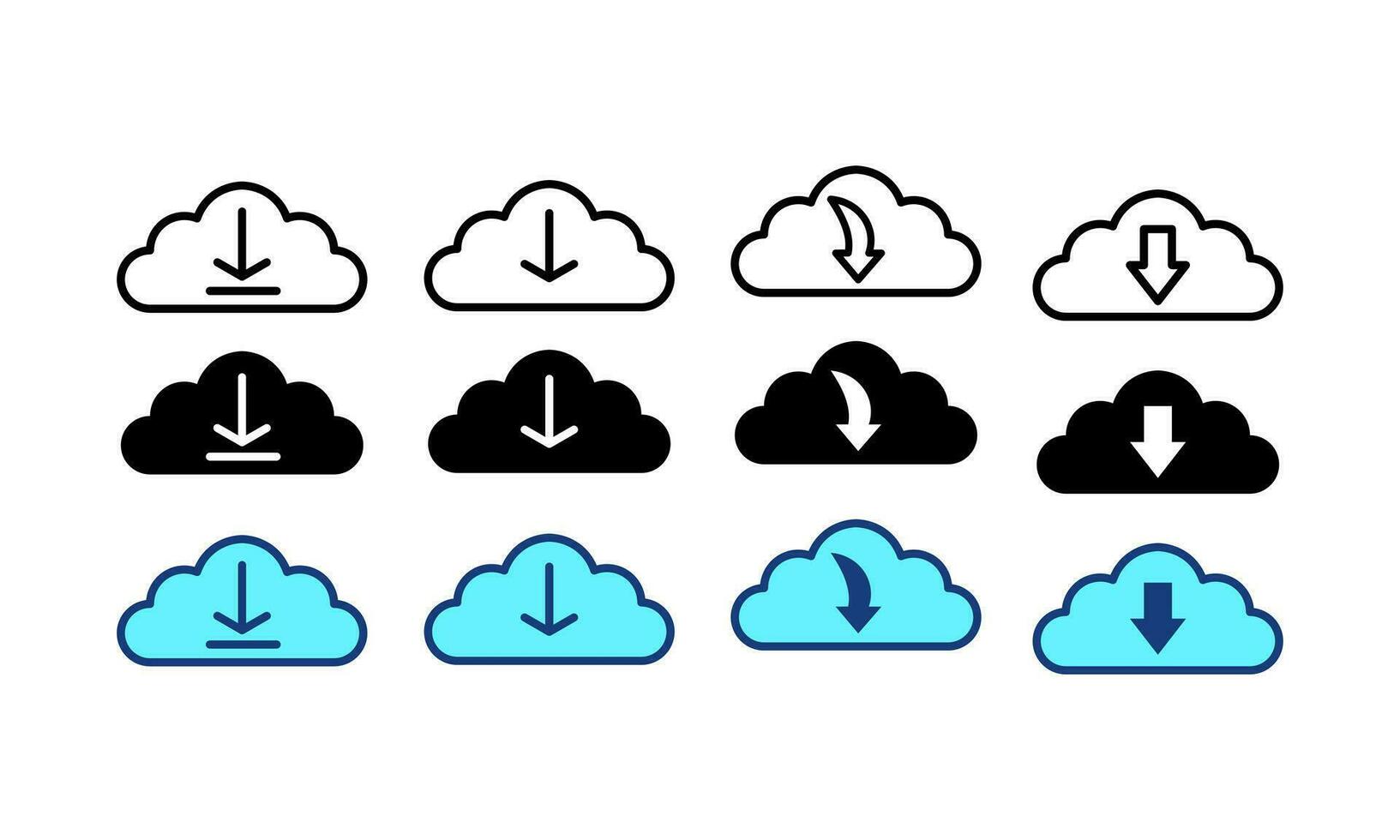 wolk downloaden icoon. uploaden downloaden wolk pijl. lijn en vlak kleur stijl. downloaden wolk berekenen schets en gevulde vector teken. downloaden symbool.geïsoleerd Aan wit achtergrond, pictogram set.