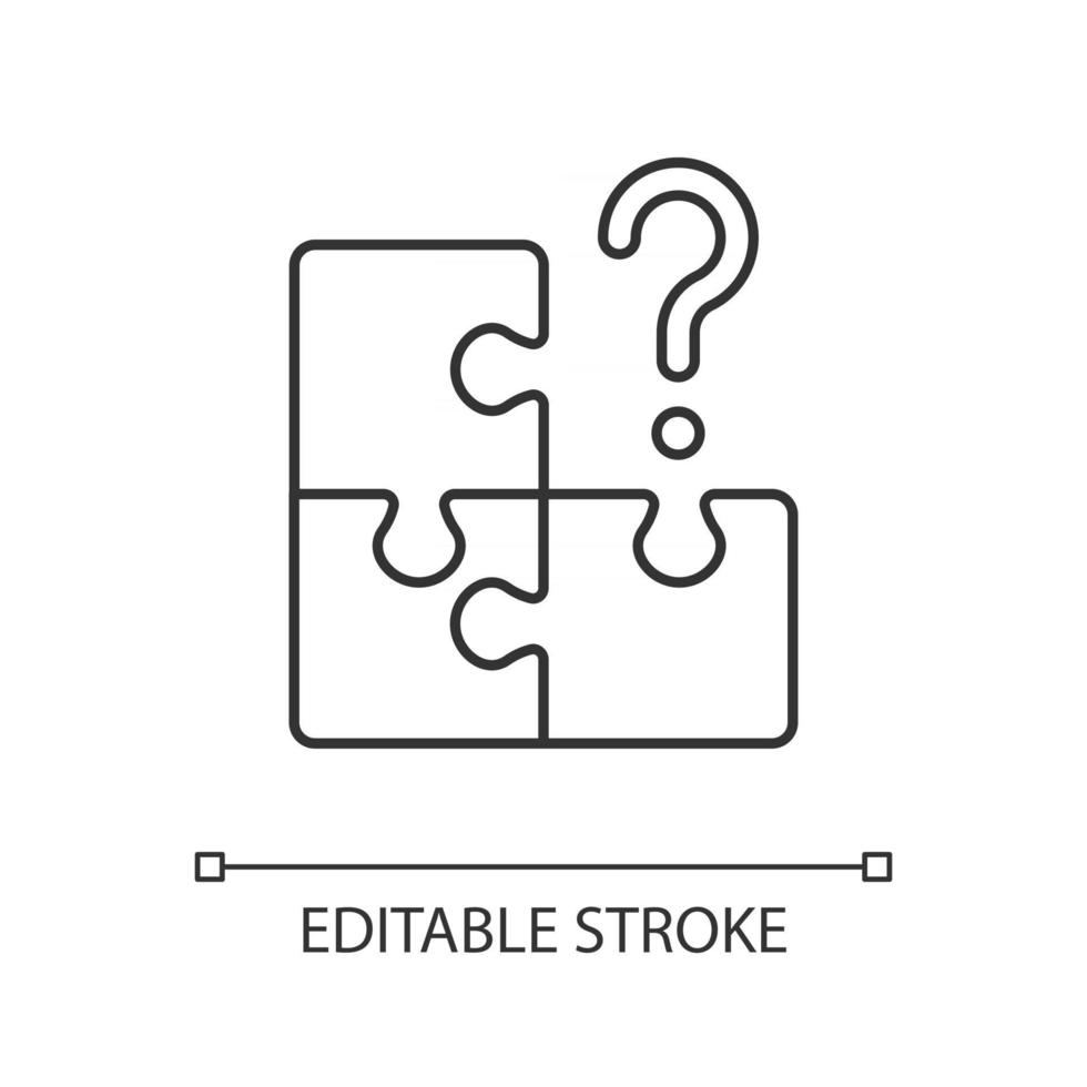 mozaïek lineaire pictogram. zoek naar het ontbrekende stuk. uitdaging voor logica. het oplossen van een doolhofpuzzel. dunne lijn aanpasbare illustratie. contour symbool. vector geïsoleerde overzichtstekening. bewerkbare streek