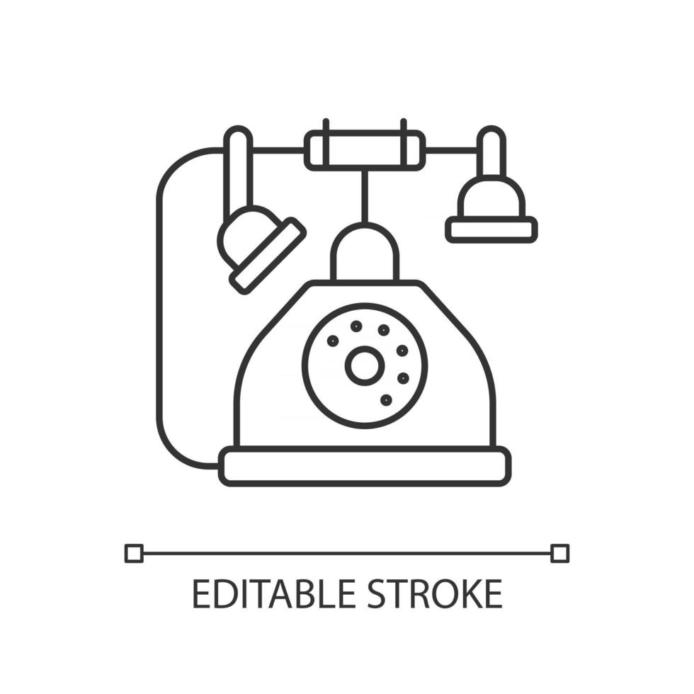 lineaire telefoonpictogram. ouderwetse telefoon. klassiek vintage toestel met snoer om mee te bellen. dunne lijn aanpasbare illustratie. contour symbool. vector geïsoleerde overzichtstekening. bewerkbare streek