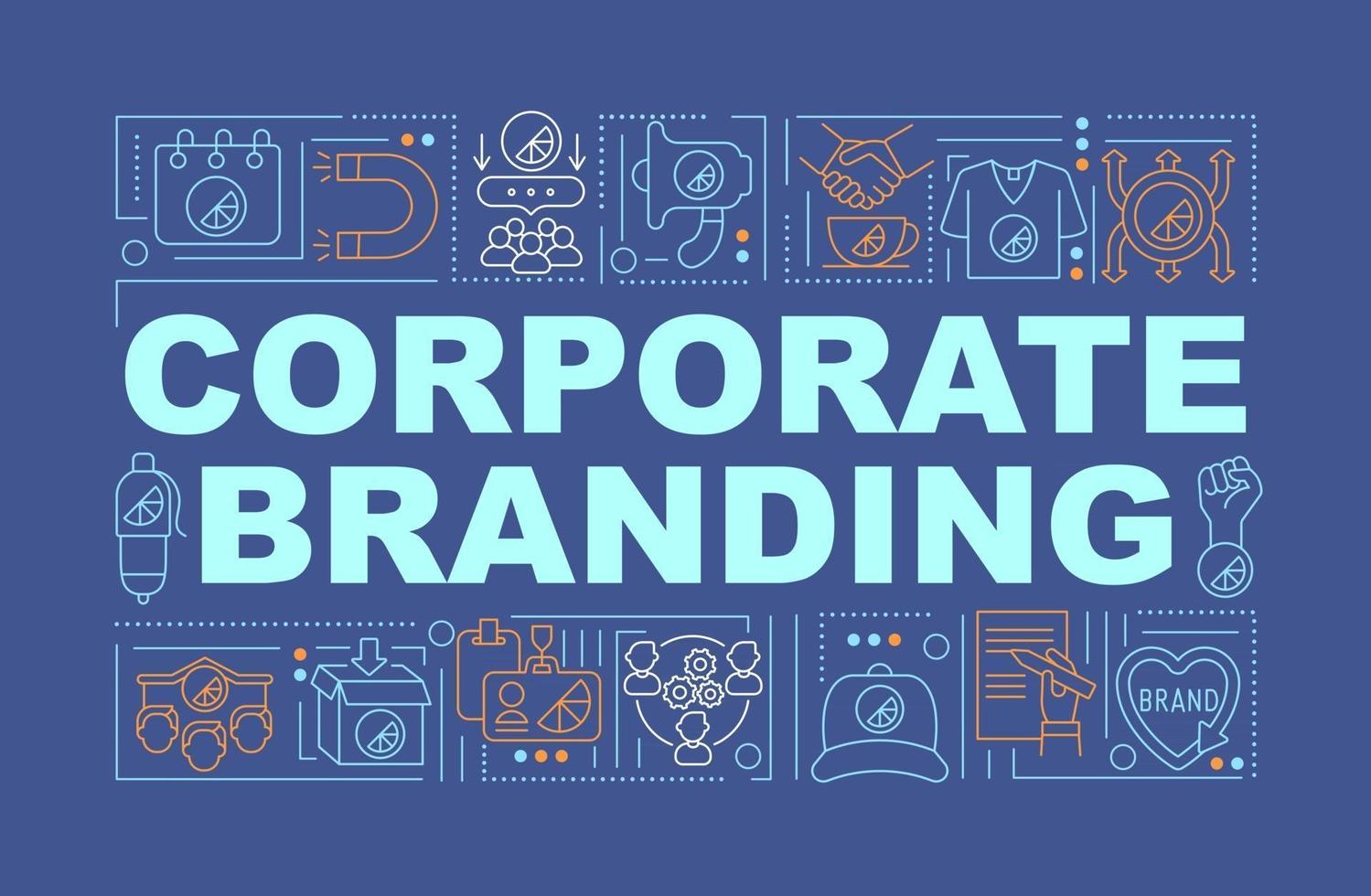 corporate branding woord concepten banner. zakelijke reclame. infographics met lineaire pictogrammen op Marine achtergrond. geïsoleerde creatieve typografie. vector overzicht kleur illustratie met tekst