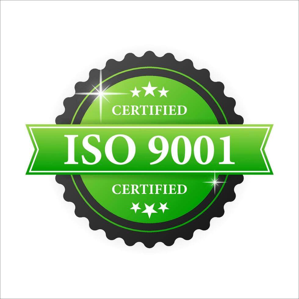 iso gecertificeerd 9001 groen rubber postzegel met groen rubber Aan wit achtergrond. realistisch voorwerp. vector illustratie.