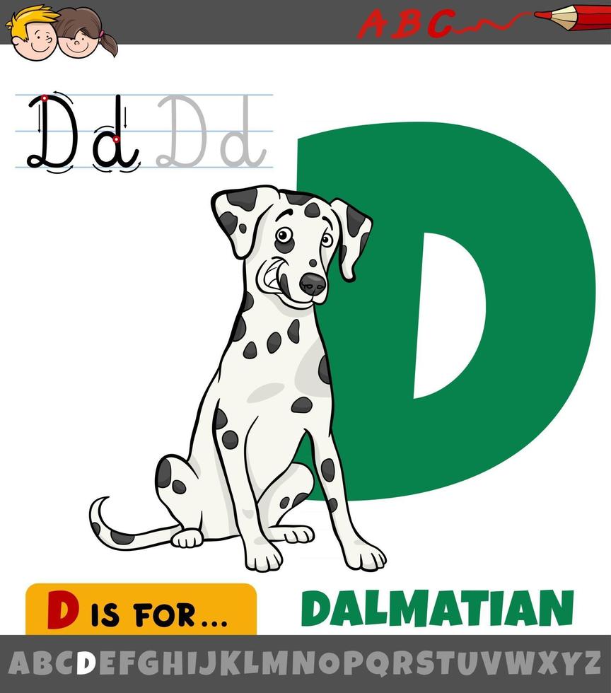 letter d uit alfabet met cartoon Dalmatische hond vector