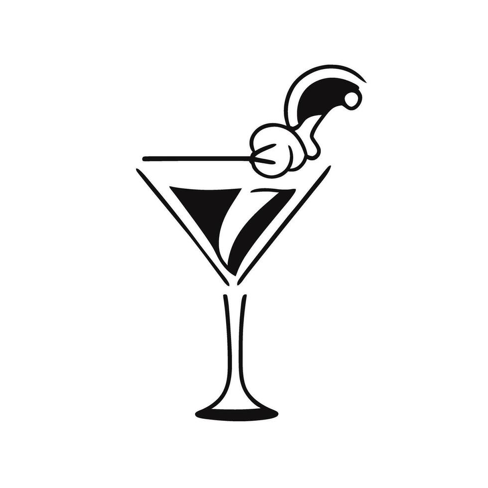 martini glas icoon. een plak van citroen met een martini of mojito glas. cocktail glas, tekening stijl. vector