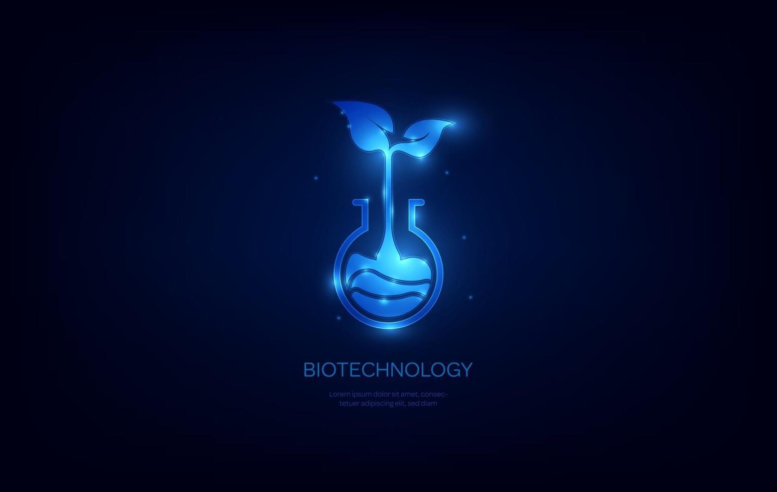 biotechnologie concept futuristische wetenschap achtergrond met laboratorium kolf met plant logo logo vector