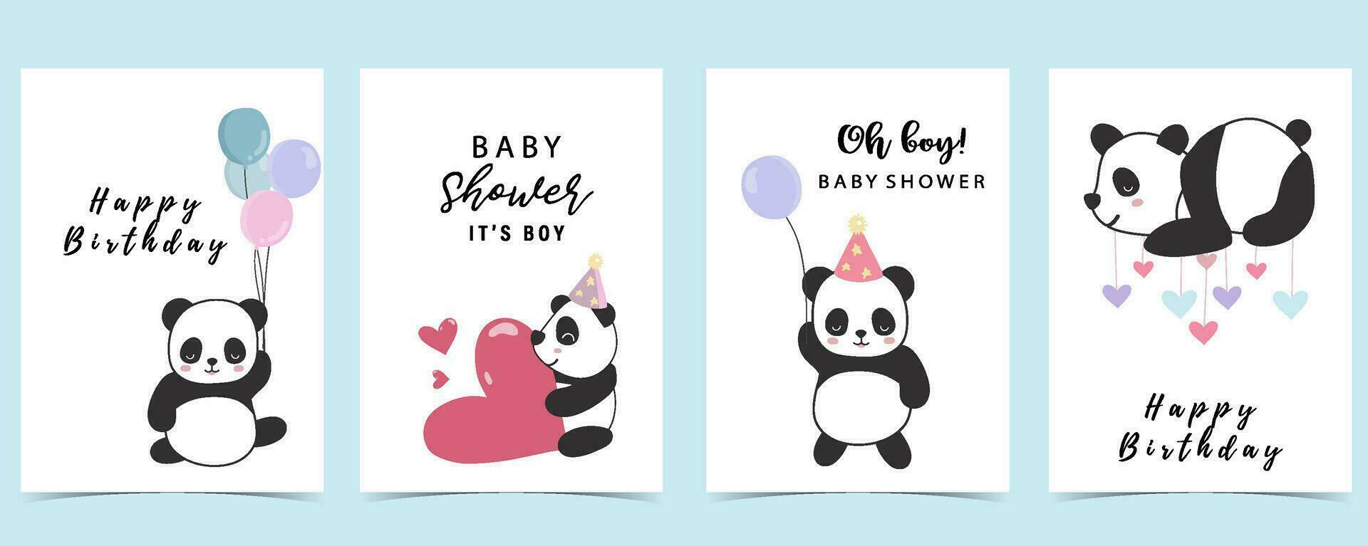 baby douche uitnodiging kaart voor jongen met panda, hart, ballon, blauw vector