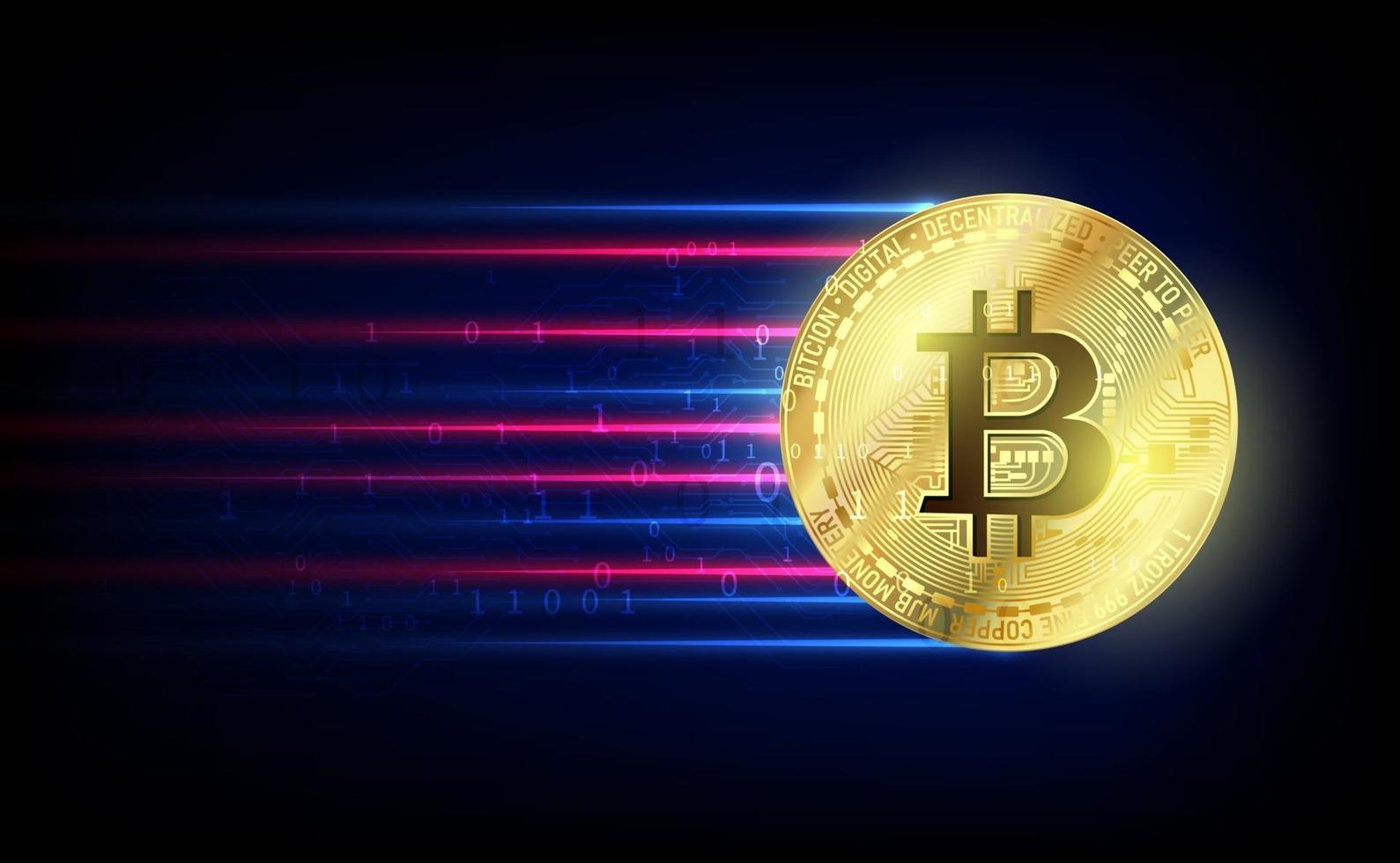 bitcoin cryptocurrency-concept. vector technologie futuristisch labelontwerp. lichtgevend cyberhologram. sci fi digitaal futuristisch thema.