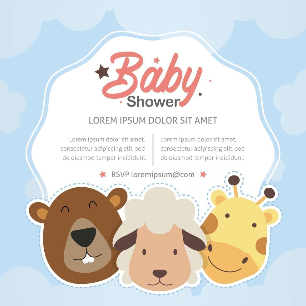 sjabloon voor baby showeruitnodiging met schattig dierenthema vector