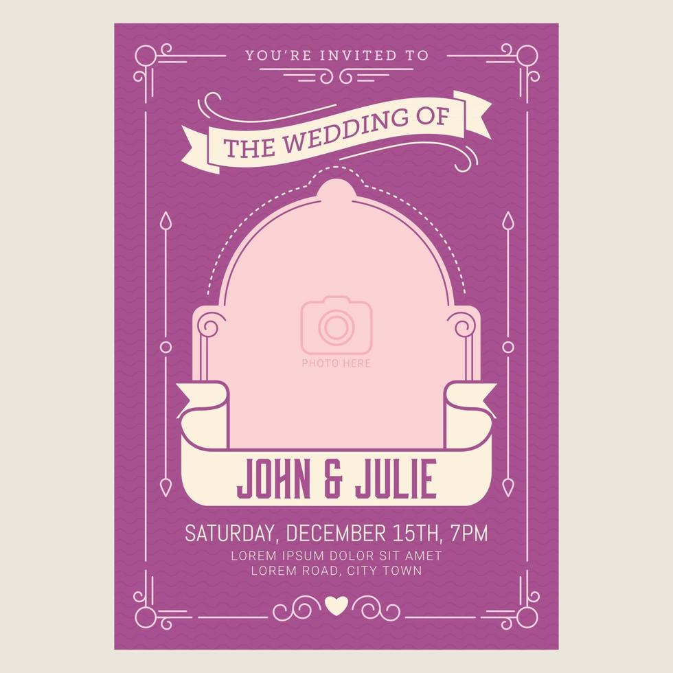 bruiloft uitnodigingskaart met vintage art deco stijl vector
