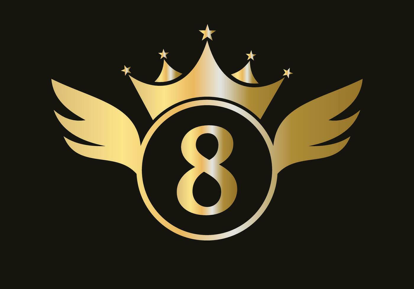 brief 8 vleugel logo concept met kroon icoon vector sjabloon. vleugel symbool