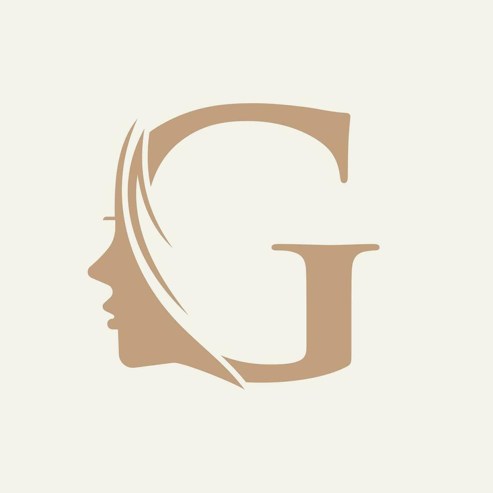 vrouw gezicht logo Aan brief g schoonheid spa symbool met vrouw gezicht icoon vector