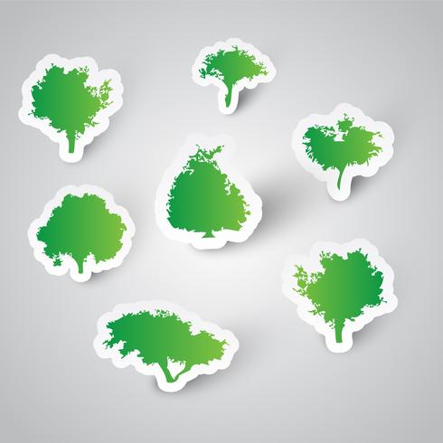 7 bomen gemaakt van stickers vector