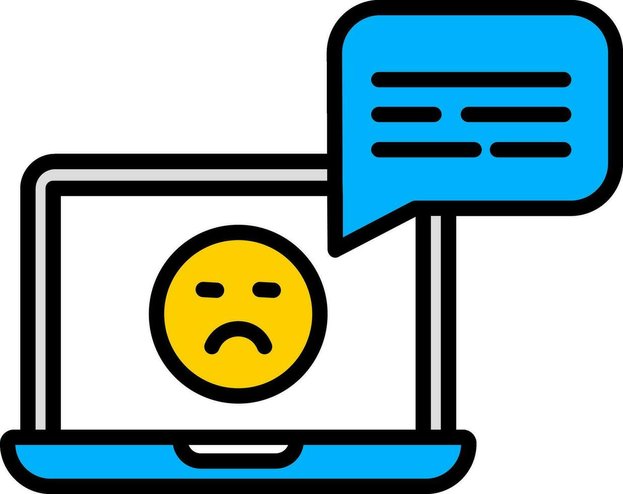 vlak stijl online chatten met emoji glimlach bericht in laptop scherm icoon. vector
