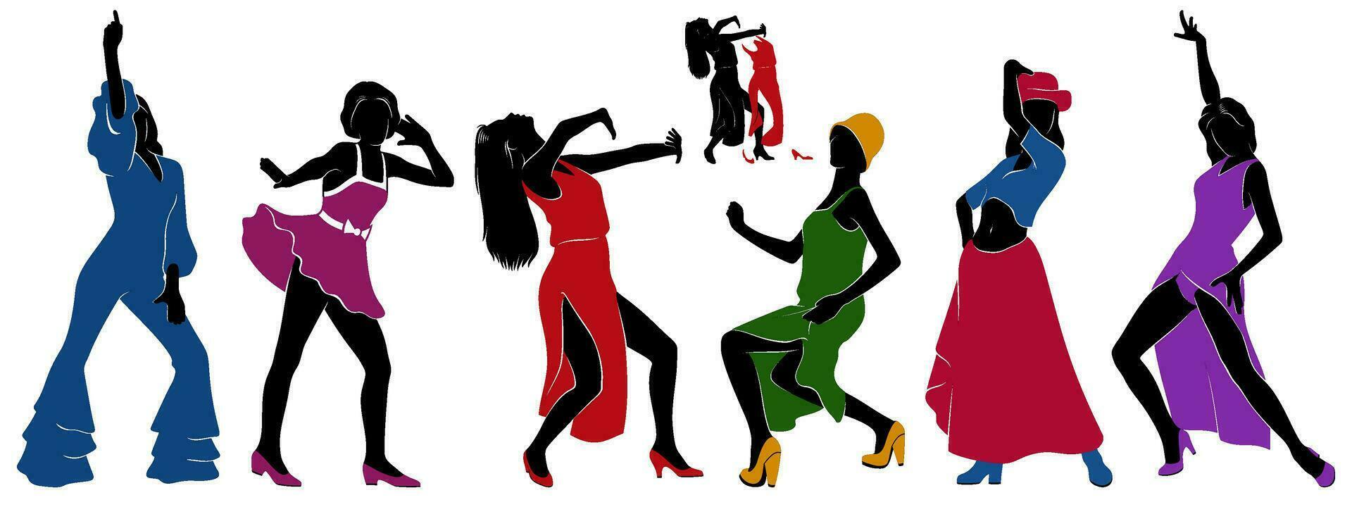 verzameling van dansen Dames silhouetten geïsoleerd Aan wit. allemaal kleur onderdelen kan worden verwijderd naar krijgen compleet zwart figuur. vector cliparts.