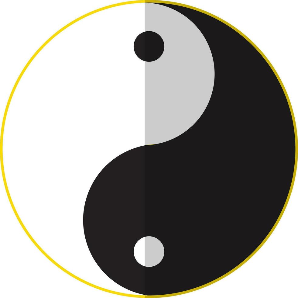 yin en yang icoon met geel grens en voor de helft schaduw. vector