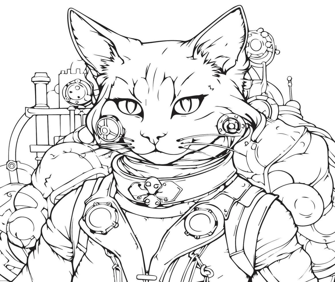 mooi steampunk kat kleur bladzijde vector