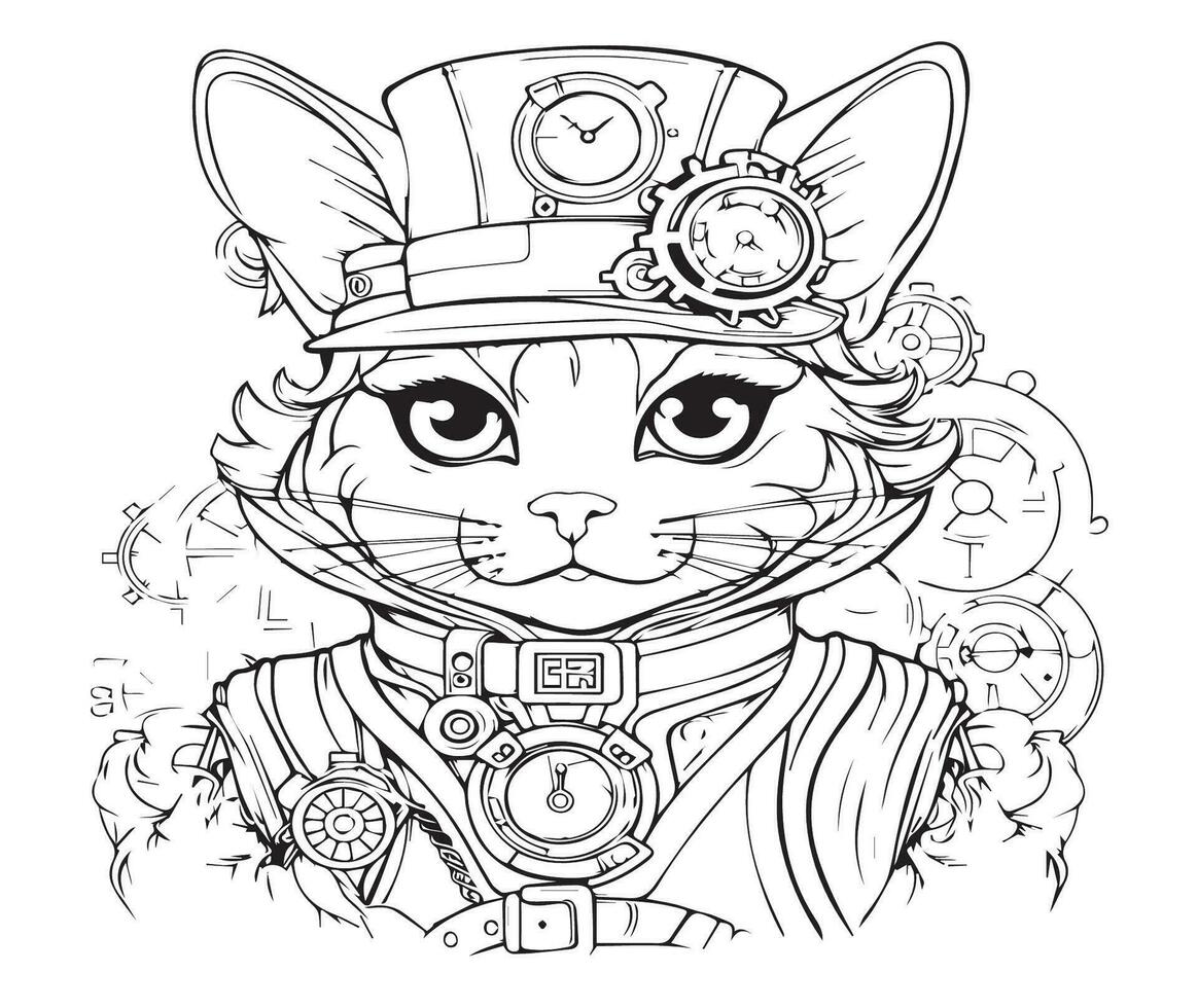 mooi steampunk kat kleur bladzijde vector