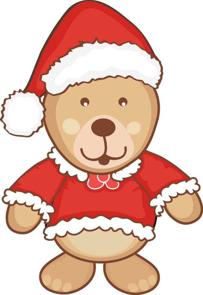 tekenfilm teddy beer vervelend de kerstman claus kostuum. vector