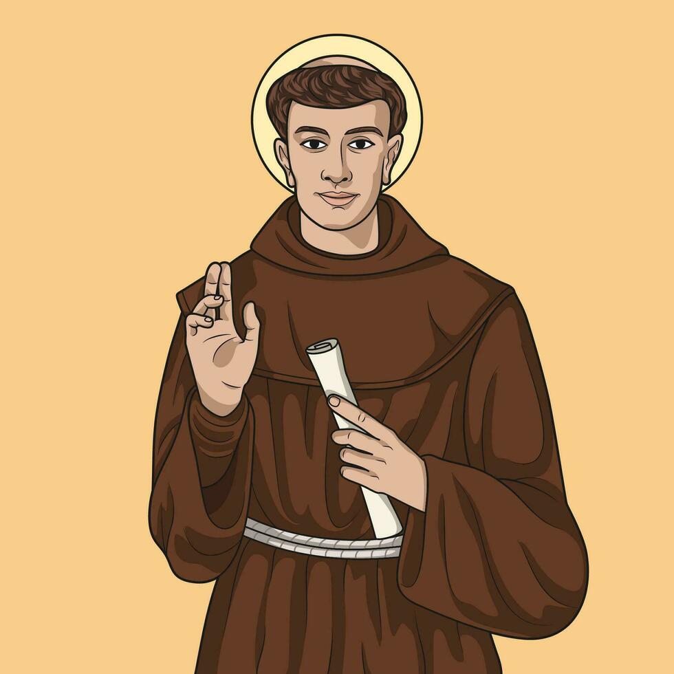 heilige anthony van heilige anne monnik galvao gekleurde vector illustratie