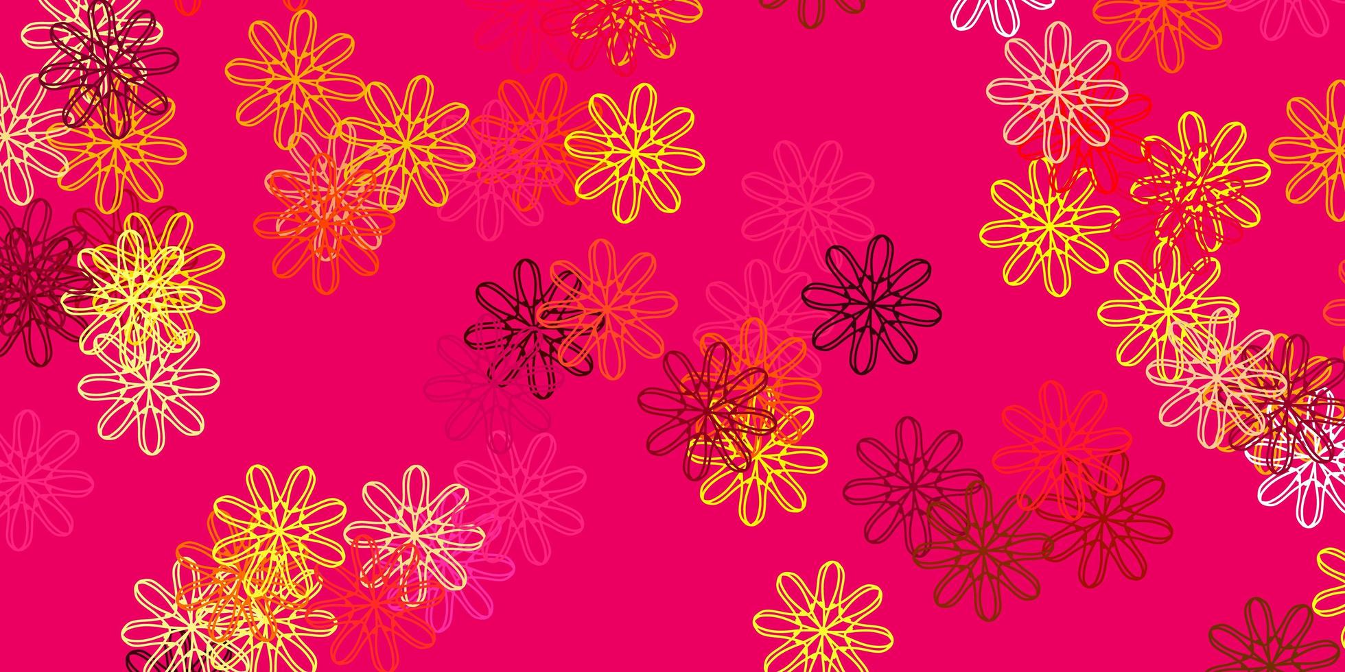 lichtroze, gele vector doodle textuur met bloemen.