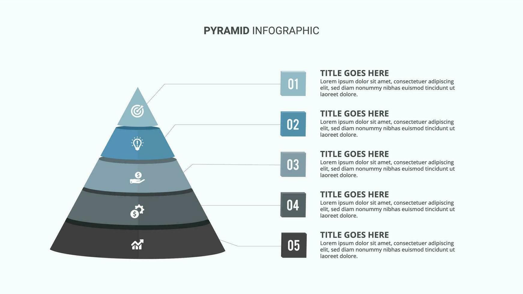 3d piramide hiërarchie infographic sjabloon ontwerp met 5 lagen vector