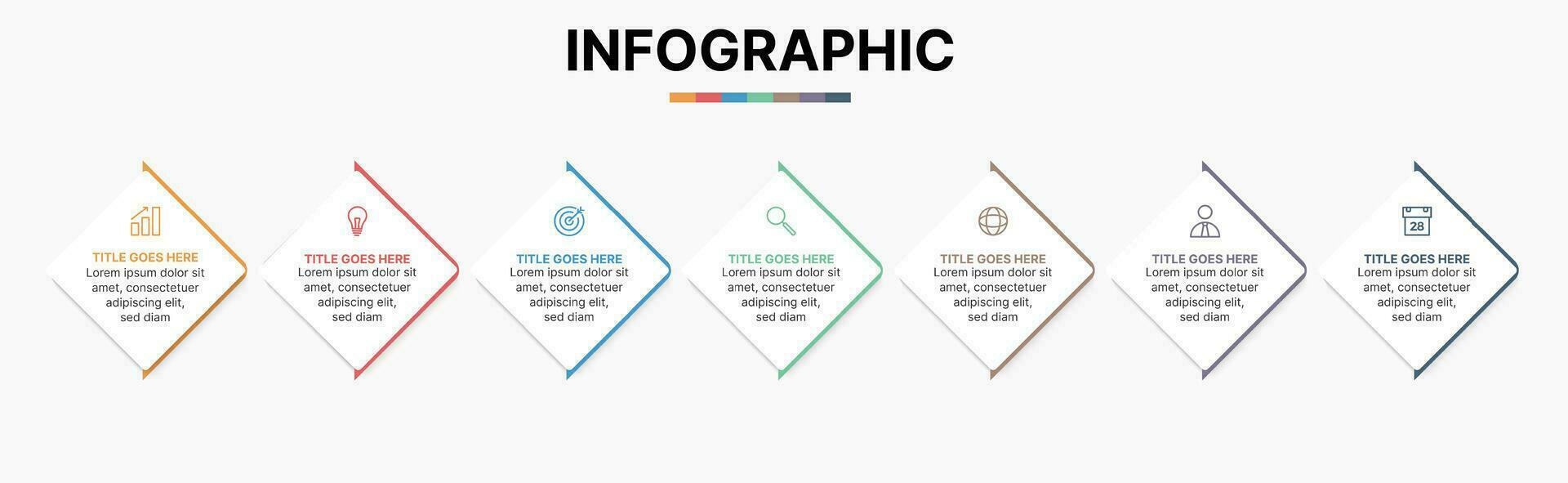 7 stappen opties tijdlijn bedrijf infographic sjabloon ontwerp vector