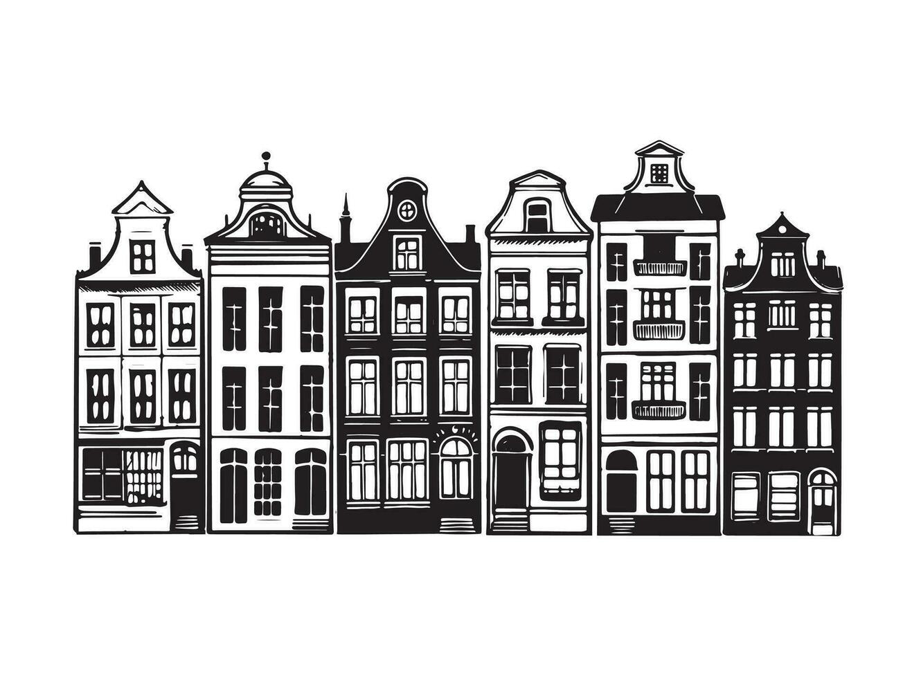 huizen gevels in een rij, Amsterdam hand- getrokken illustratie. vector