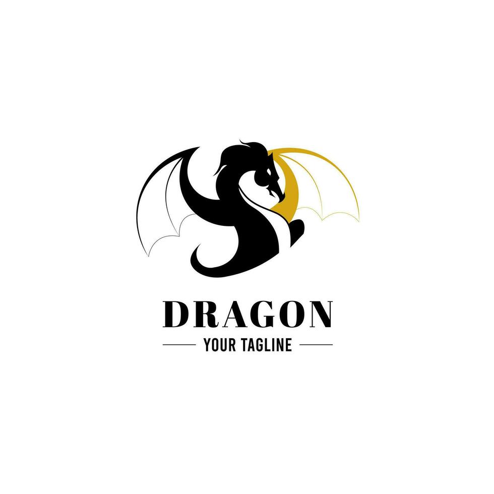 draak hoofd vleugel silhouet logo ontwerp. gevleugeld draak vector icoon in zwart en wit kleur