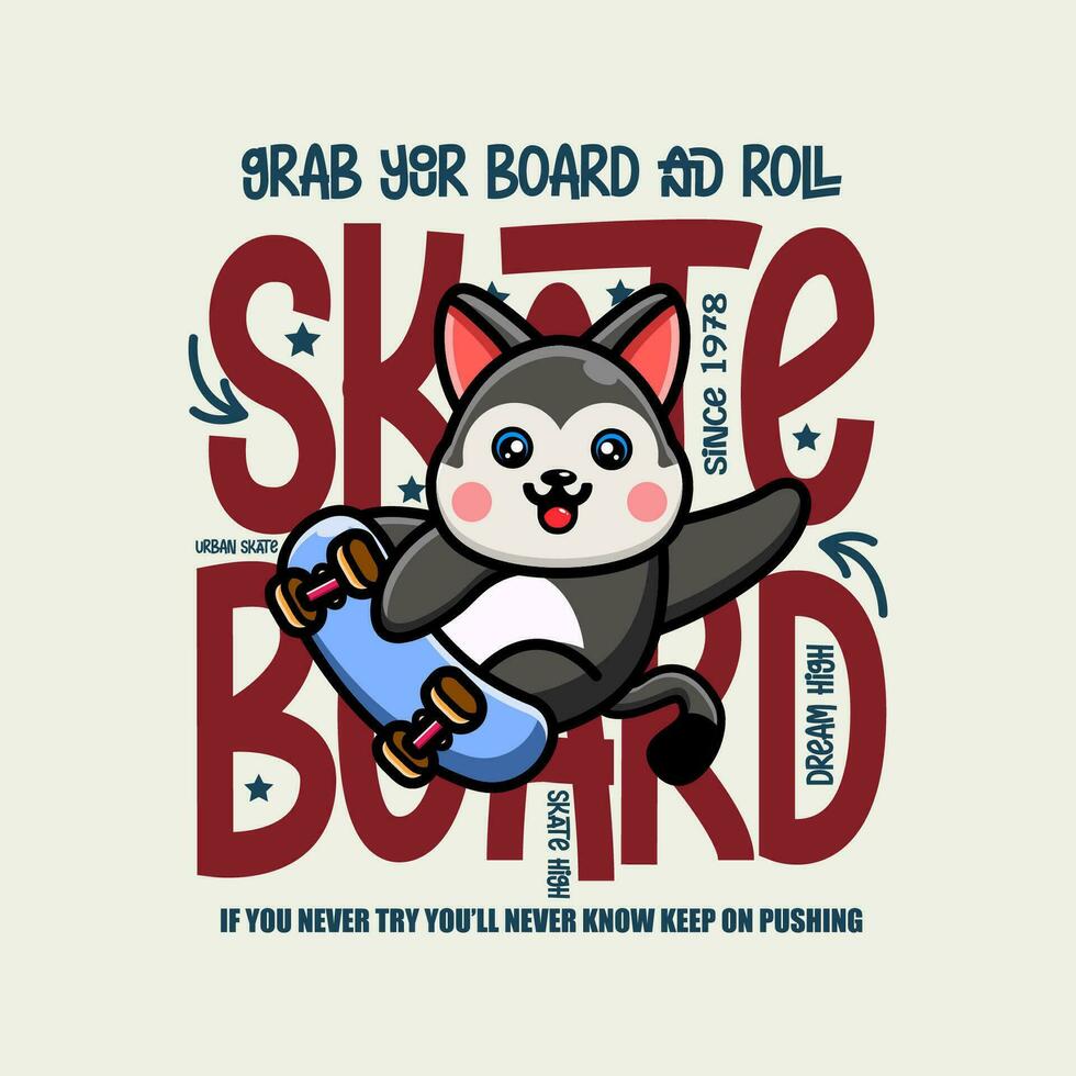 schattig schor skateboarder tekenfilm karakter t-shirt ontwerp vector