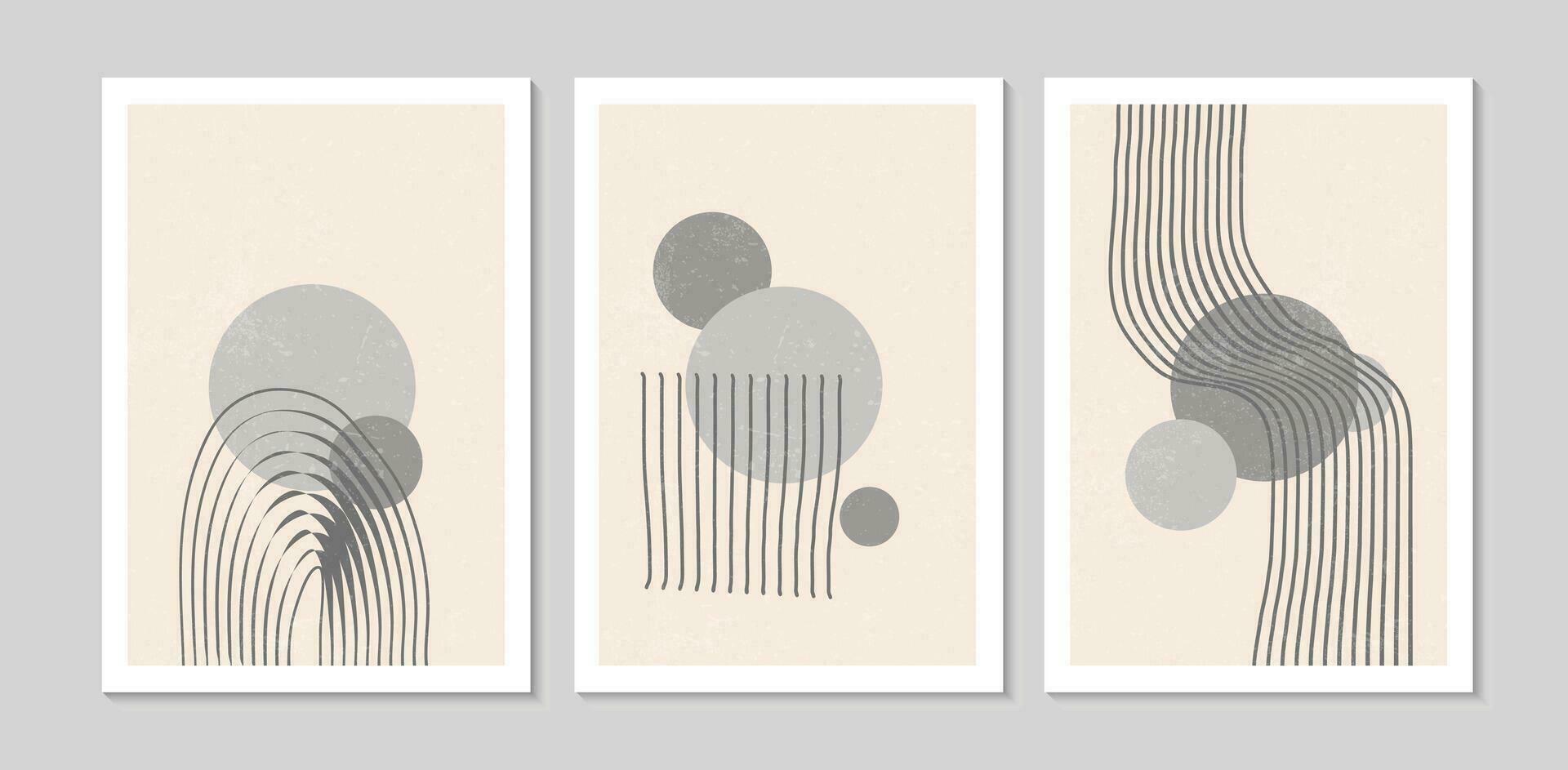 set van abstracte hedendaagse posters uit het midden van de eeuw met geometrische vormen en textuur. ontwerp voor behang, achtergrond, wand decor, dekking, print, kaart. moderne boho minimalistische kunst. vectorillustratie. vector