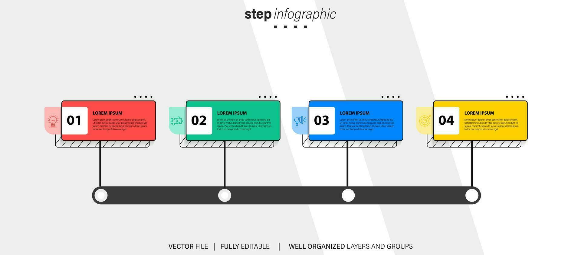 wit vector infographic sjabloon. flowchart presentatie ontwerp elementen met tekst ruimte. gegevens visualisatie met 4 stappen. werkwijze tijdlijn grafiek. workflow lay-out met copyspace