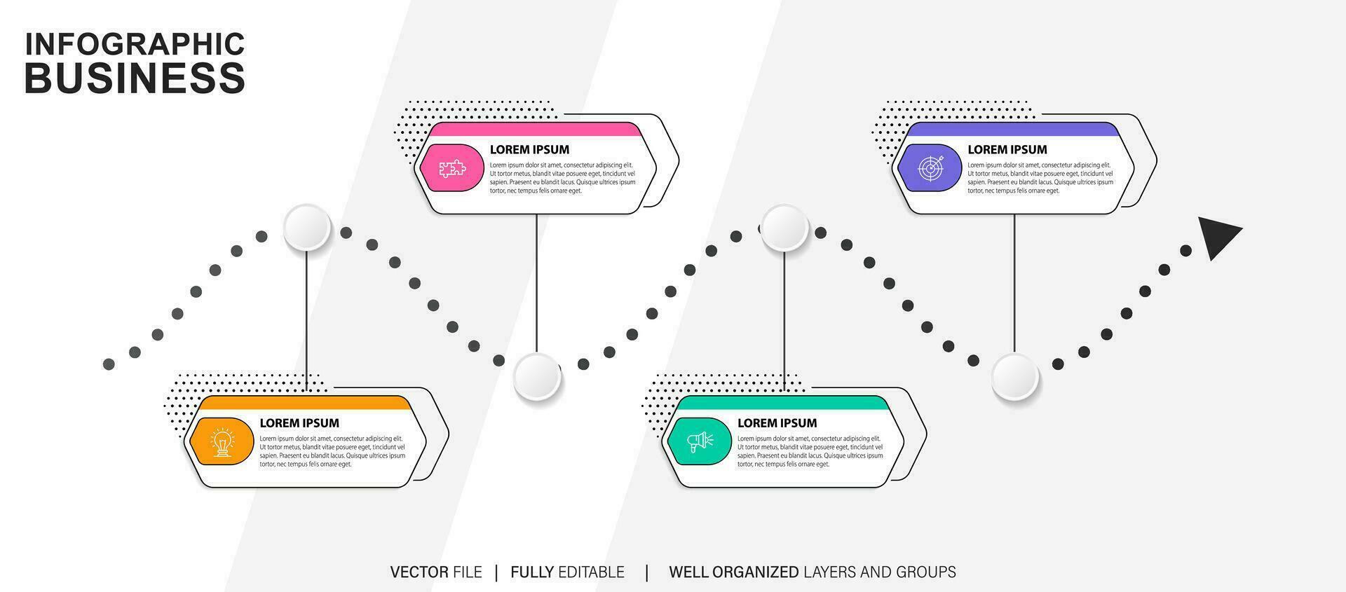 concept van pijl bedrijf model- met 4 opeenvolgende stappen. vier kleurrijk grafisch elementen. tijdlijn ontwerp voor brochure, presentatie. infographic ontwerp lay-out vector