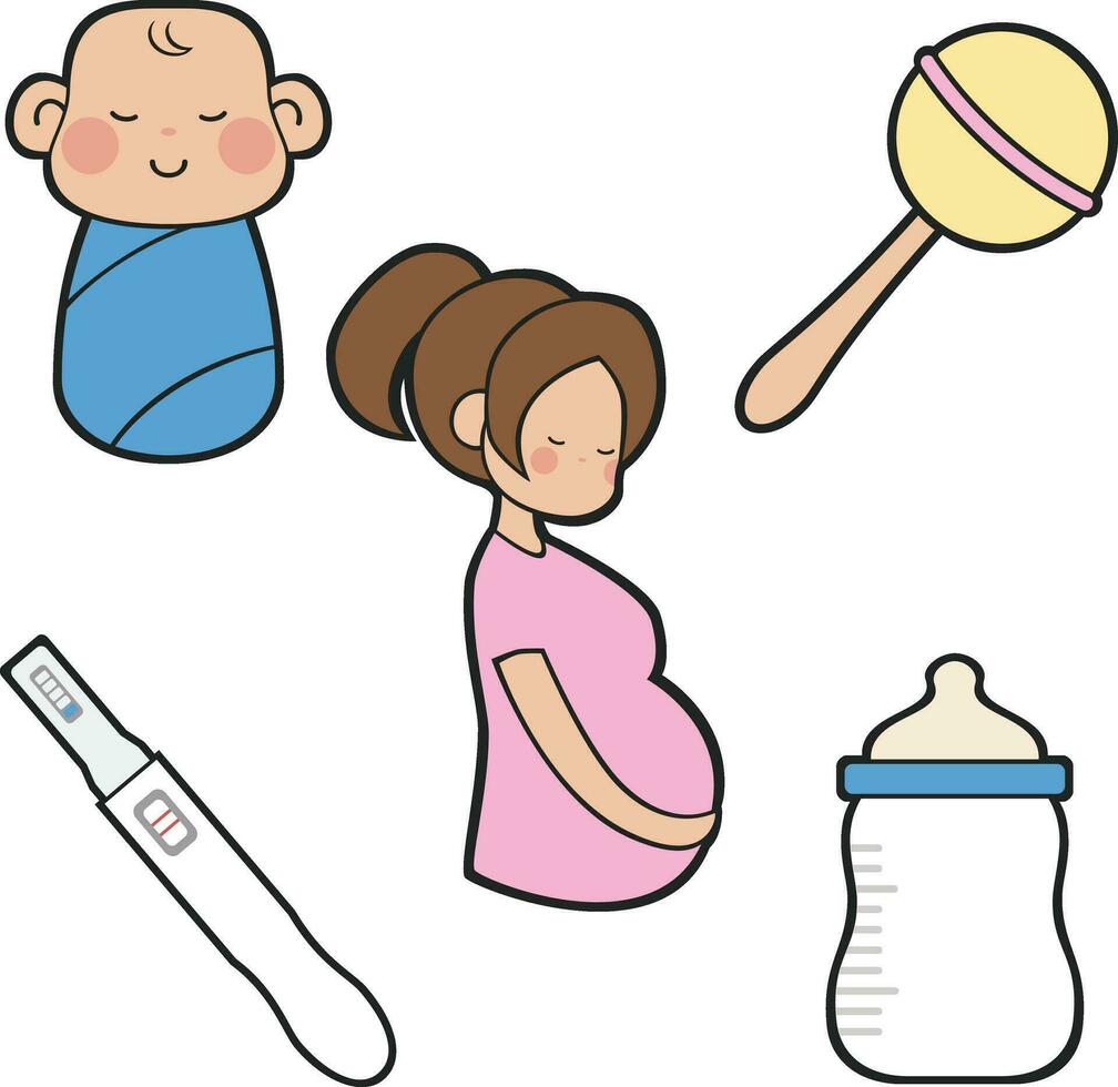 baby en moederschap icoon vectoren. schattig pictogrammen voor baby en moederschap themed vector