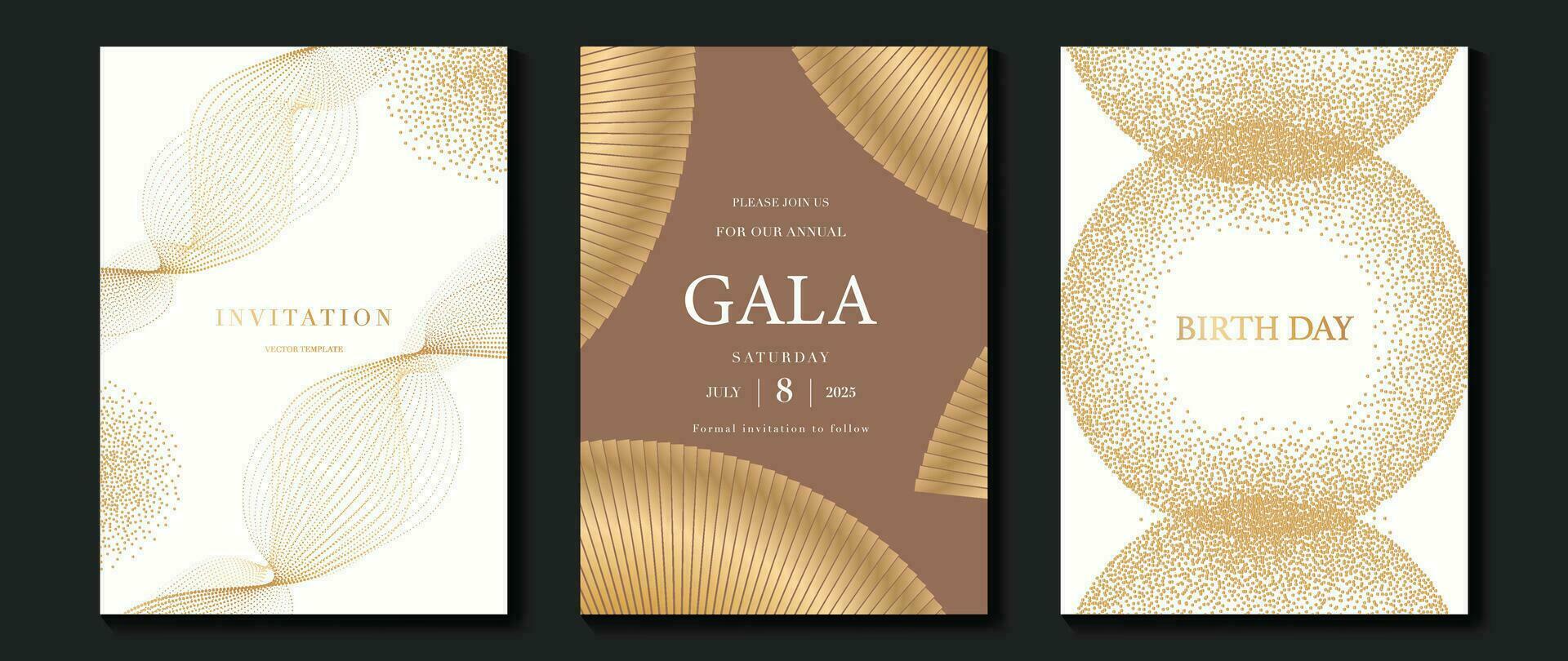 luxe gala uitnodiging kaart achtergrond vector. gouden elegant golvend goud lijn patroon Aan licht achtergrond. premie ontwerp illustratie voor bruiloft en vip Hoes sjabloon, groots opening. vector