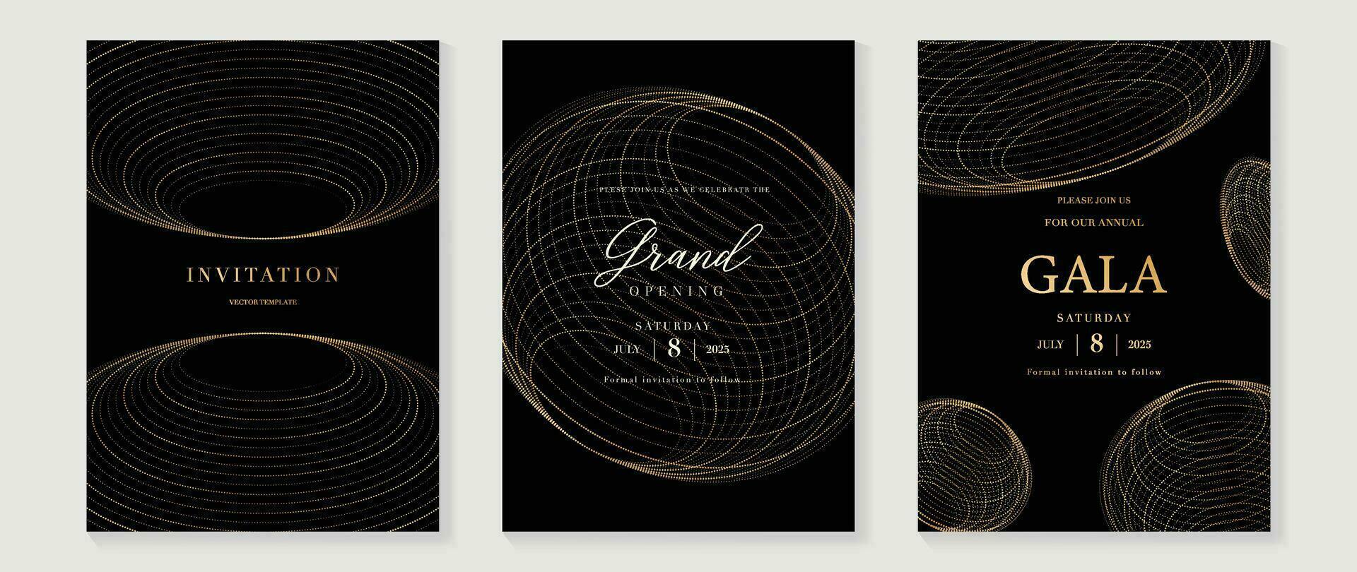 luxe gala uitnodiging kaart achtergrond vector. gouden elegant wireframe goud patroon Aan zwart achtergrond. premie ontwerp illustratie voor bruiloft en vip Hoes sjabloon, groots opening. vector