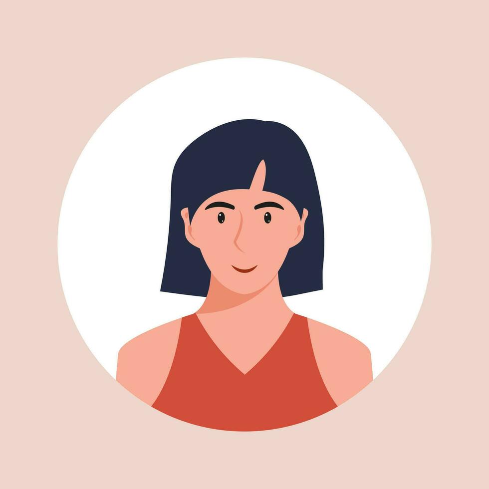 cirkel de avatar met de portret Dames van divers races en kapsels. verzameling van gebruiker profielen. ronde icoon met gelukkig glimlachen menselijk. kleurrijk vlak vector illustratie.