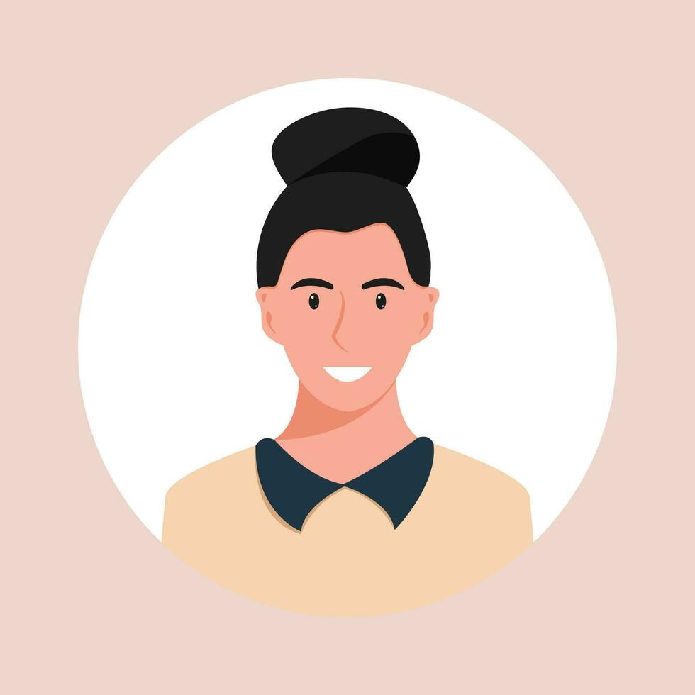 cirkel de avatar met de portret Dames van divers races en kapsels. verzameling van gebruiker profielen. ronde icoon met gelukkig glimlachen menselijk. kleurrijk vlak vector illustratie.