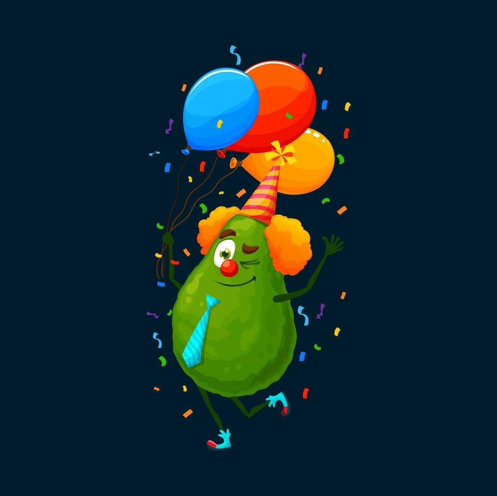 avocado tekenfilm clown karakter Bij vakantie partij vector