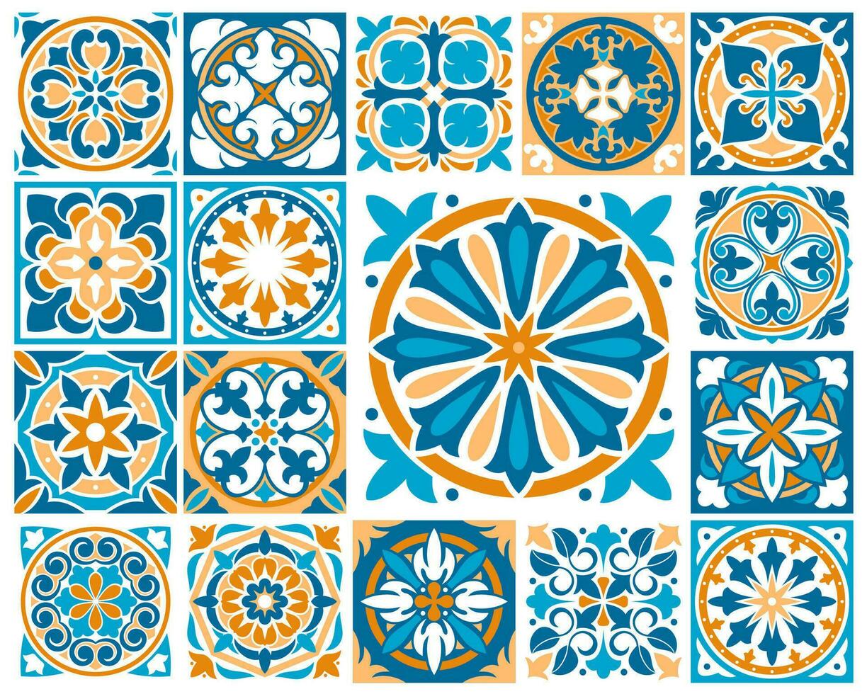 Marokkaans of azulejo tegel patronen, majolica mozaïek- vector