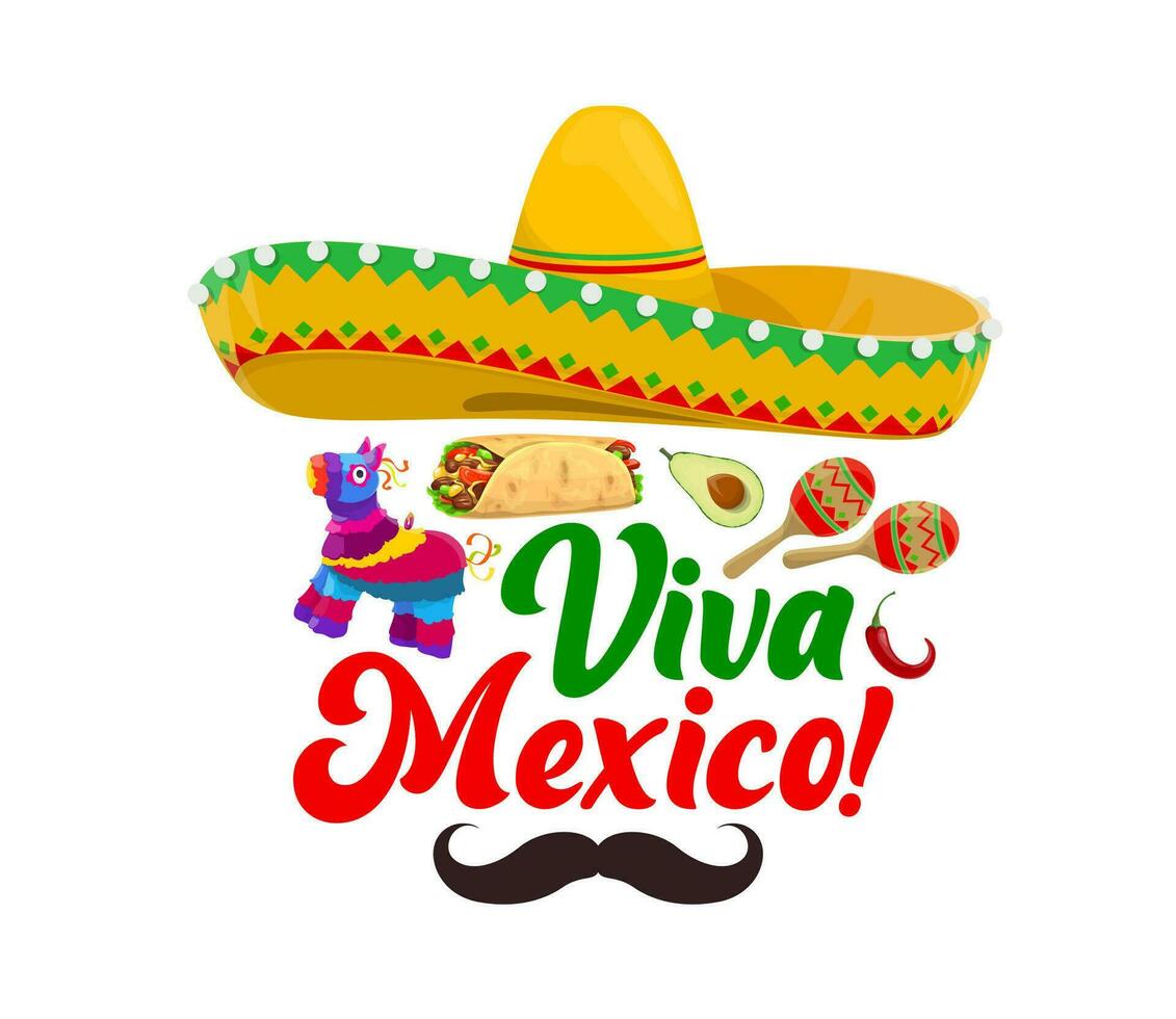 viva Mexico banier met Mexicaans sombrero, piñata, vector