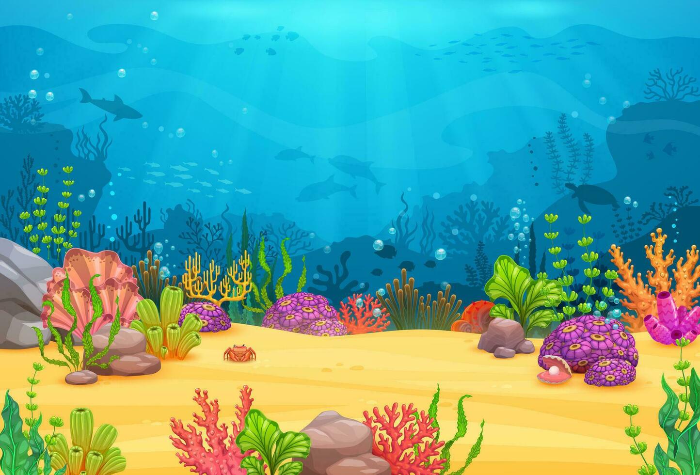 spel niveau onderwater- landschap, zee oceaan vissen vector