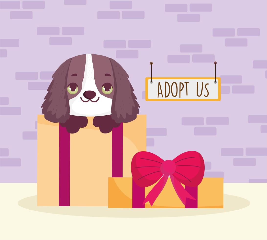 hond op geschenkdoos adoptie vector