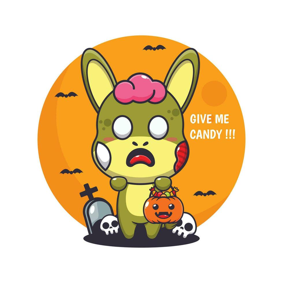 zombie ezel willen snoep. schattig halloween tekenfilm illustratie. vector