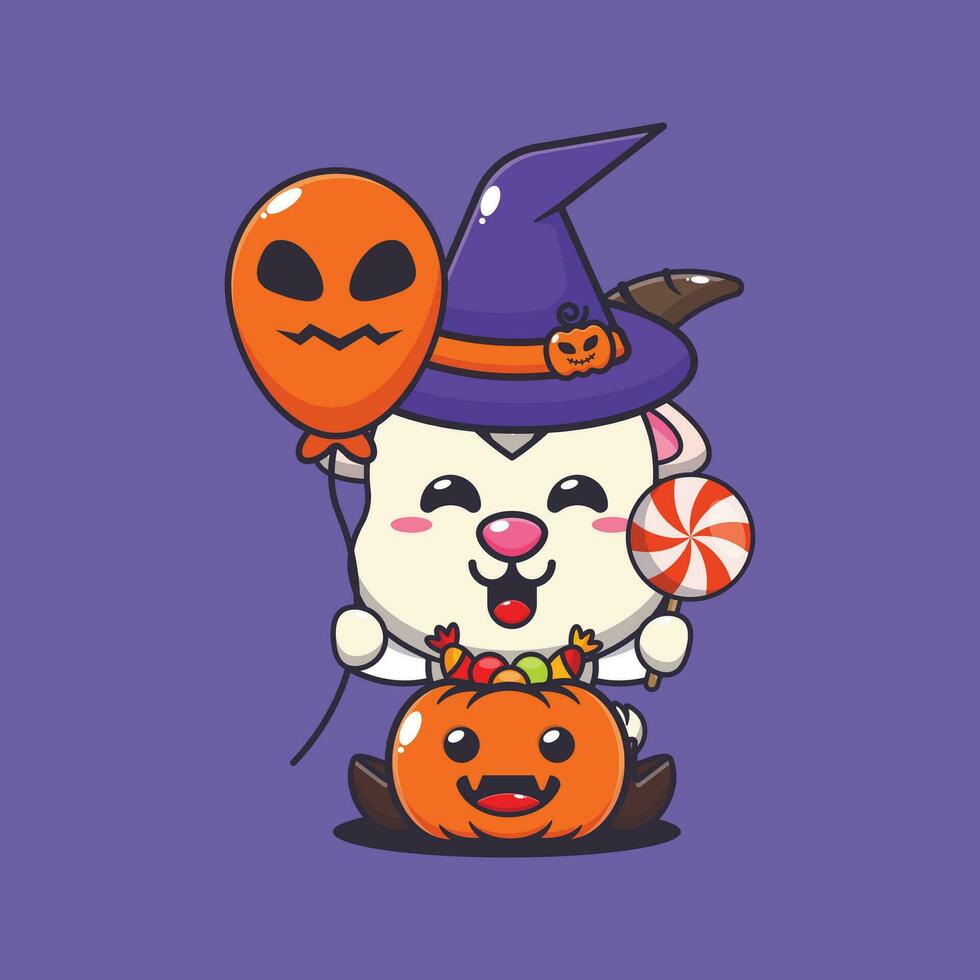 heks geit Holding halloween ballon en snoep. vector