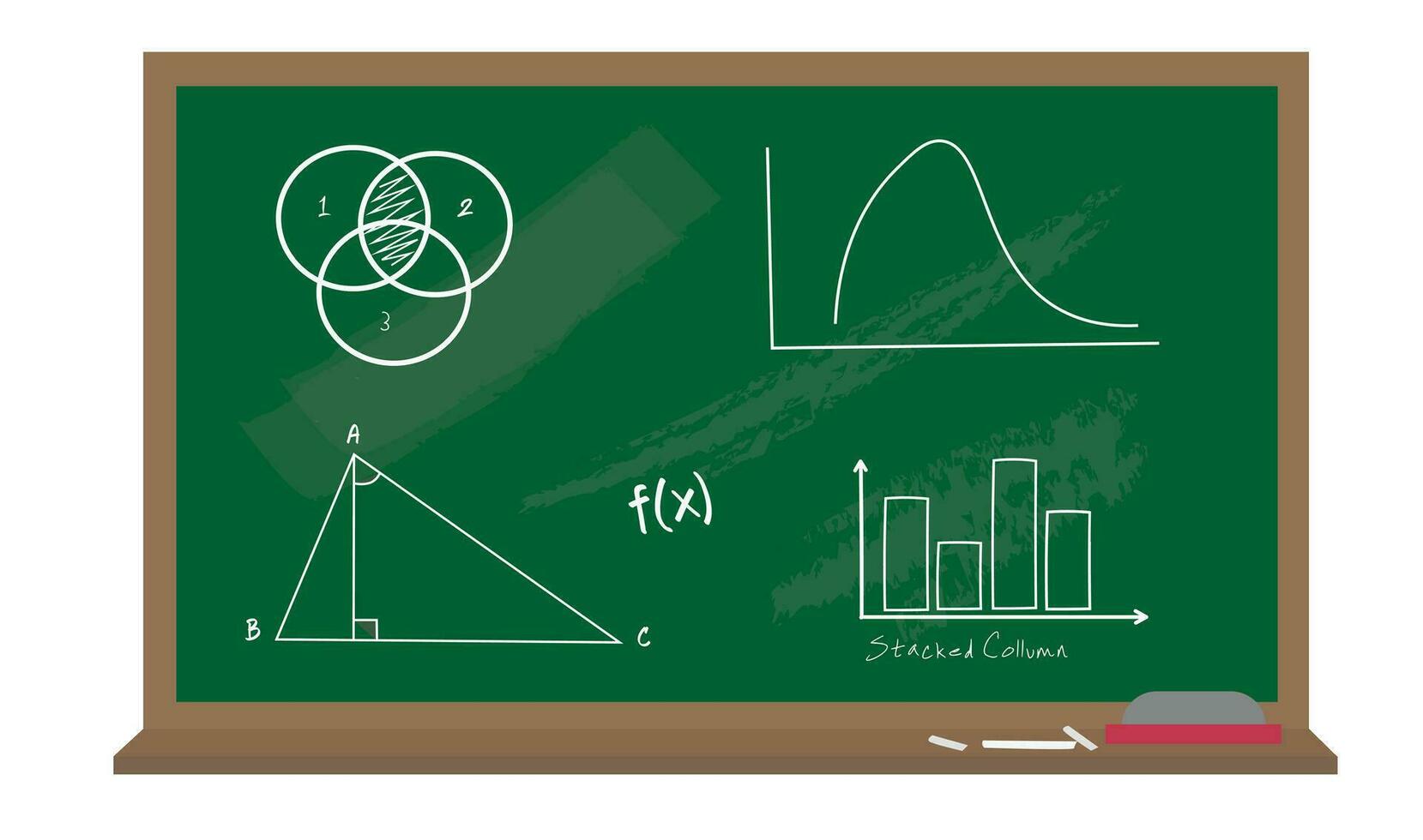 groen schoolbord met houten kader. school- schoolbord met houten kader en krijt aan het liegen vector illustratie. onderwijs en onderwijs ideeën. terug naar school- concept. onderwijs voorwerp. vlak vector.