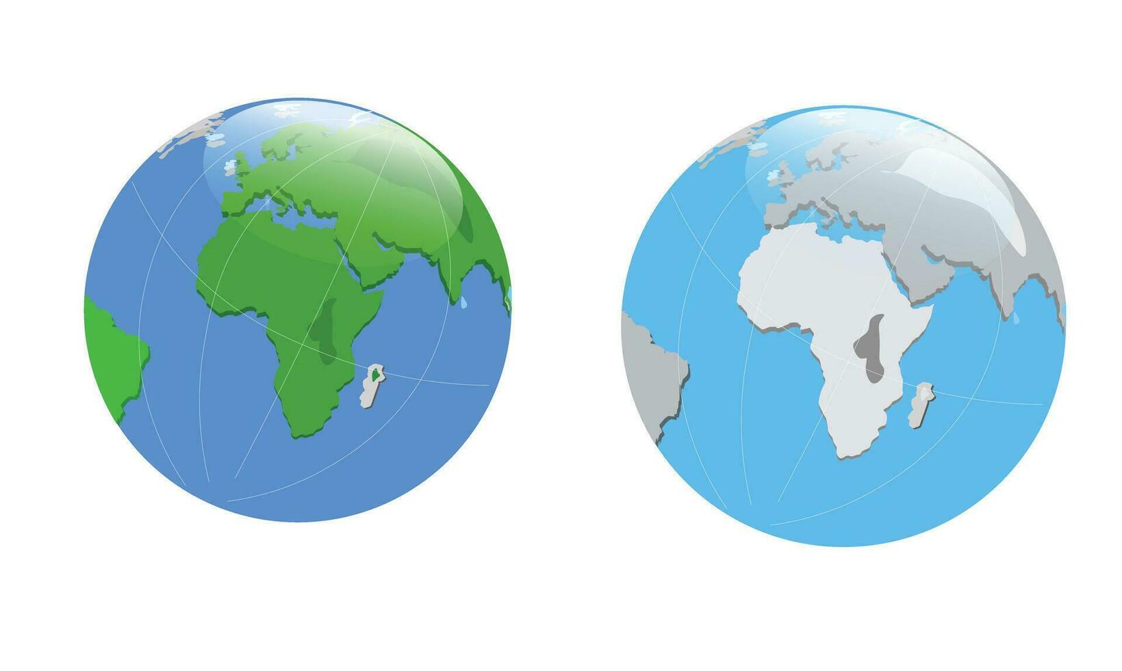 wereld wereldbol met staan vector set. wereldbol van planeet aarde vector illustratie voor concept van kind aan het leren of wereld reizend. vlak vector in tekenfilm stijl.
