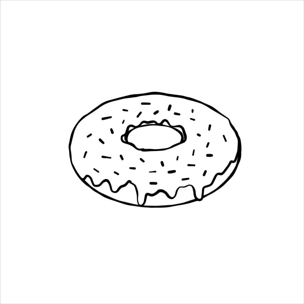 donut met glazuur. zoet suiker toetje met glazuur. schets tekenfilm illustratie geïsoleerd Aan wit achtergrond vector