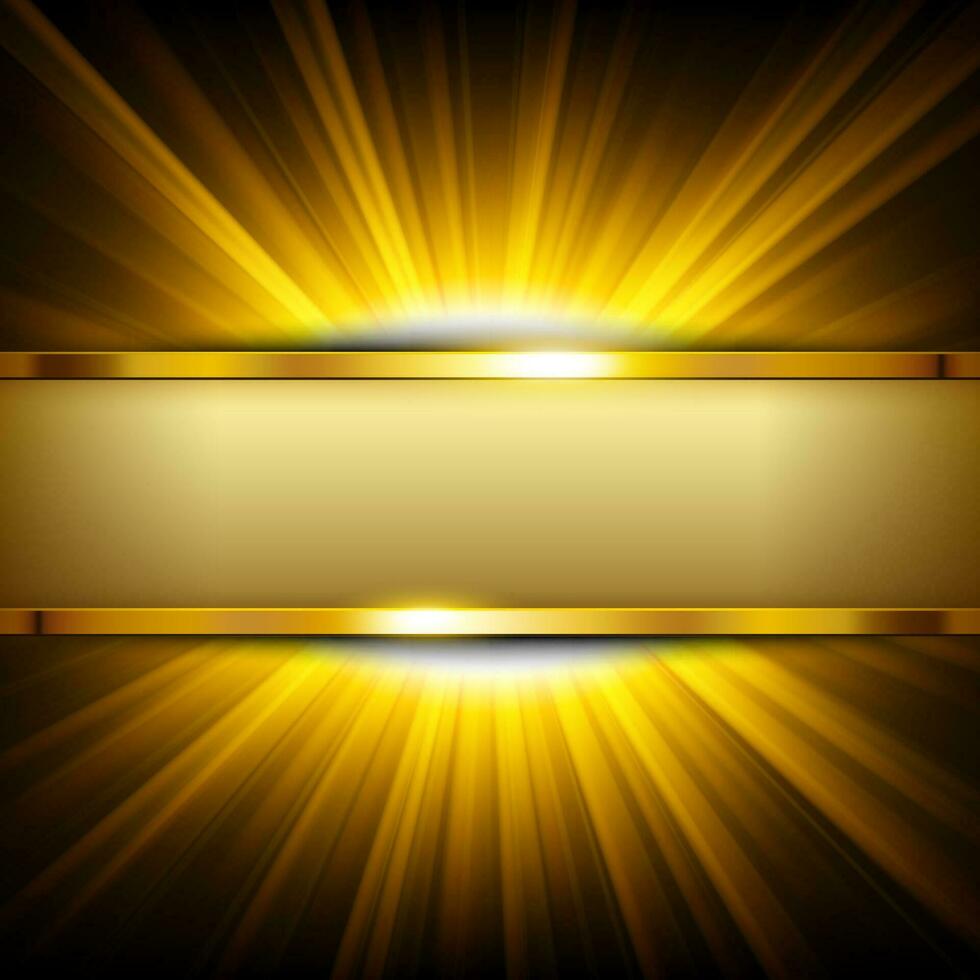 metalen goud banier met tekst ruimte Aan geel licht verlicht, vector illustratie