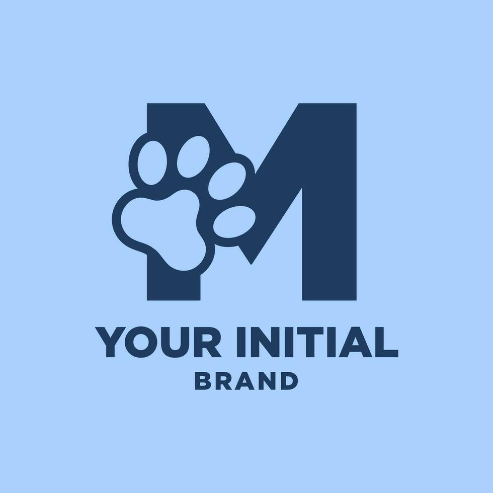 brief m poot afdrukken hond voet silhouet in negatief ruimte eerste vector logo ontwerp